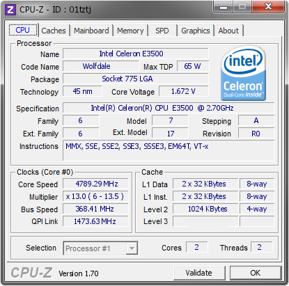 screenshot of CPU-Z validation for Dump [01tztj] - Submitted by  TEST-PC  - 2014-10-02 04:10:52