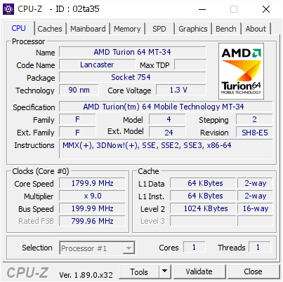 screenshot of CPU-Z validation for Dump [02ta35] - Submitted by  ACER-PC  - 2019-06-07 17:26:31