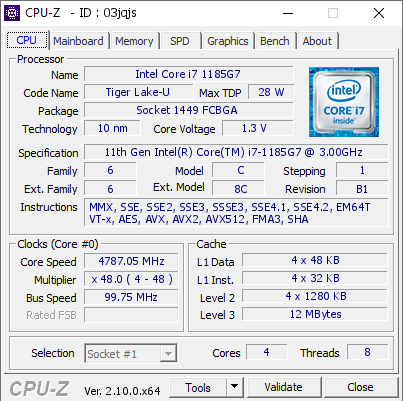 screenshot of CPU-Z validation for Dump [03jqjs] - Submitted by  KUU-A4  - 2024-08-07 05:31:04