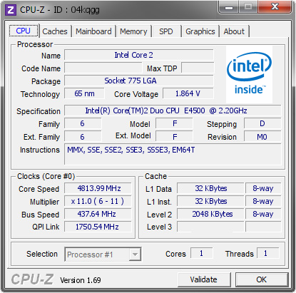 screenshot of CPU-Z validation for Dump [04kqgg] - Submitted by  michel90  - 2014-05-21 17:05:05