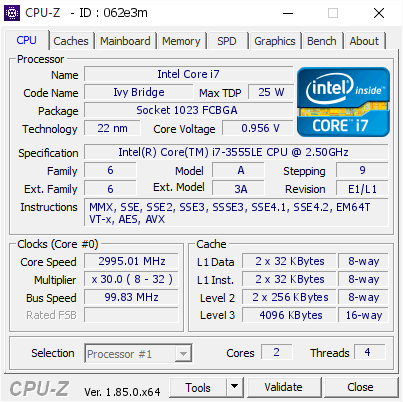 screenshot of CPU-Z validation for Dump [062e3m] - Submitted by  Anonymous  - 2018-06-07 22:04:44