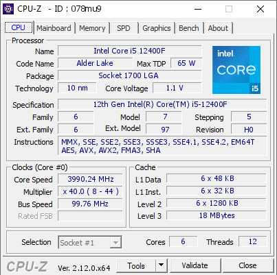 screenshot of CPU-Z validation for Dump [078mu9] - Submitted by  COURTNEYS_PC  - 2024-11-19 20:29:18