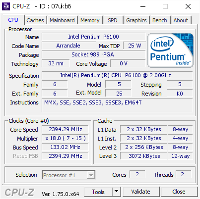 verkwistend naast provincie Intel Pentium P6100 @ 2394.29 MHz - CPU-Z VALIDATOR