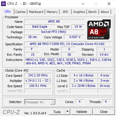 screenshot of CPU-Z validation for Dump [0847qz] - Submitted by  DESKTOP-KH213EI  - 2020-08-20 03:37:11