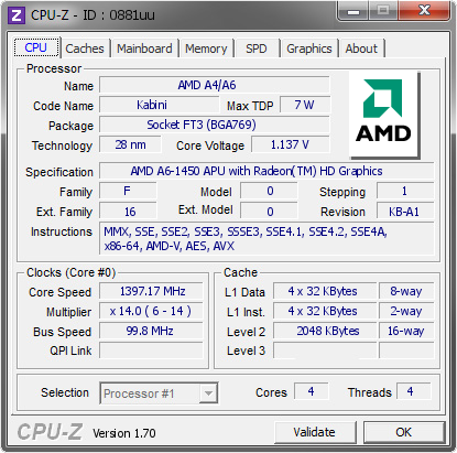 screenshot of CPU-Z validation for Dump [0881uu] - Submitted by  PC  - 2014-09-08 11:09:41