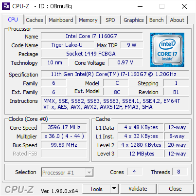screenshot of CPU-Z validation for Dump [08mu8q] - Submitted by  Anonymous  - 2021-05-18 08:35:22