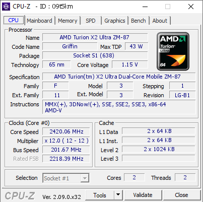 screenshot of CPU-Z validation for Dump [09t5km] - Submitted by  siriou  - 2024-04-20 00:07:30