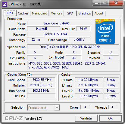 screenshot of CPU-Z validation for Dump [0ap5f8] - Submitted by  nurhakym  - 2015-01-22 06:01:03