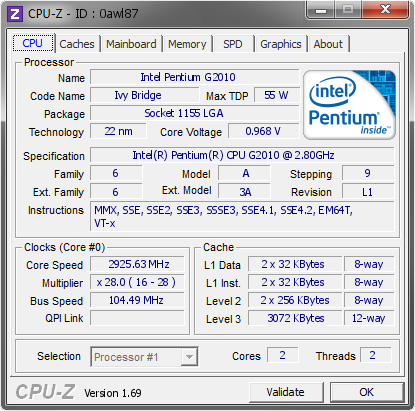 screenshot of CPU-Z validation for Dump [0awl87] - Submitted by  d0n1 Th3 P@L  - 2014-07-26 09:07:25