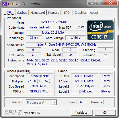 screenshot of CPU-Z validation for Dump [0azhhw] - Submitted by  shogon  - 2013-12-28 11:12:37