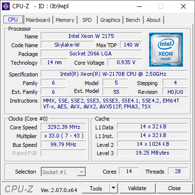 screenshot of CPU-Z validation for Dump [0b9wpl] - Submitted by  Anonymous  - 2023-09-26 21:23:43