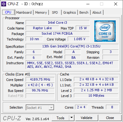 screenshot of CPU-Z validation for Dump [0chqcz] - Submitted by  MANTOBZ  - 2023-07-14 02:20:48