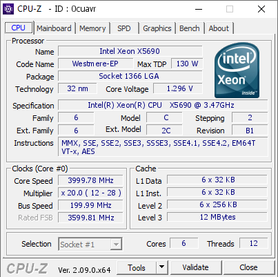 screenshot of CPU-Z validation for Dump [0cuavr] - Submitted by  XEON  - 2024-04-19 19:09:58
