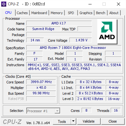 screenshot of CPU-Z validation for Dump [0d82cd] - Submitted by  RYZEN  - 2017-05-07 02:46:35