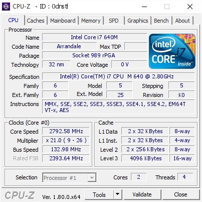 Intel Core I7 640m 2792 58 Mhz Cpu Z Validator