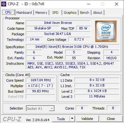 screenshot of CPU-Z validation for Dump [0dy7v8] - Submitted by  WIN-IV4VMAOFCH3  - 2024-04-24 09:53:07