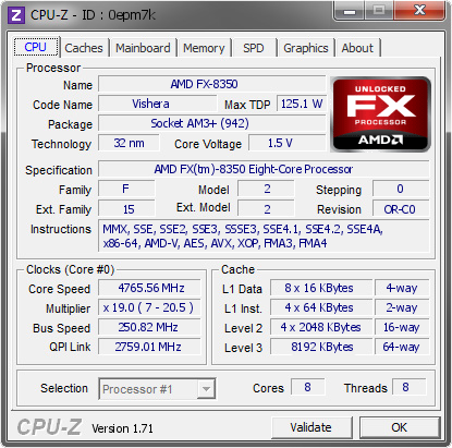 screenshot of CPU-Z validation for Dump [0epm7k] - Submitted by  Streetdragon  - 2015-02-21 17:02:04