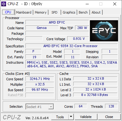screenshot of CPU-Z validation for Dump [0fps9y] - Submitted by  Anonymous  - 2025-07-07 22:19:22