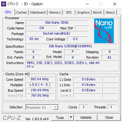 screenshot of CPU-Z validation for Dump [0gaipn] - Submitted by  Anonymous  - 2018-03-09 14:47:22