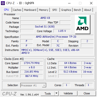 screenshot of CPU-Z validation for Dump [0gh9f4] - Submitted by  Anonymous  - 2021-07-02 06:01:05