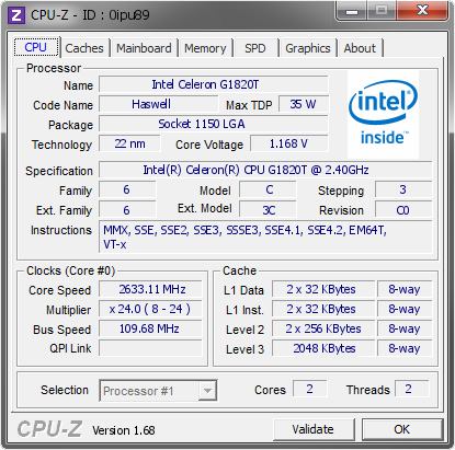screenshot of CPU-Z validation for Dump [0ipu89] - Submitted by  True Monkey  - 2014-02-22 18:02:09