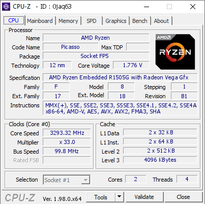 screenshot of CPU-Z validation for Dump [0jaq63] - Submitted by  Anonymous  - 2021-11-04 13:43:20