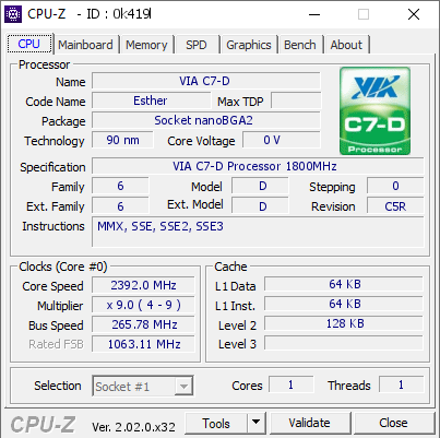 screenshot of CPU-Z validation for Dump [0k419l] - Submitted by  IdeaFix  - 2022-10-19 15:02:53
