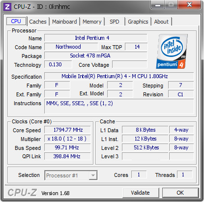 screenshot of CPU-Z validation for Dump [0knhmc] - Submitted by  PC-201304281700  - 2014-03-12 10:03:31
