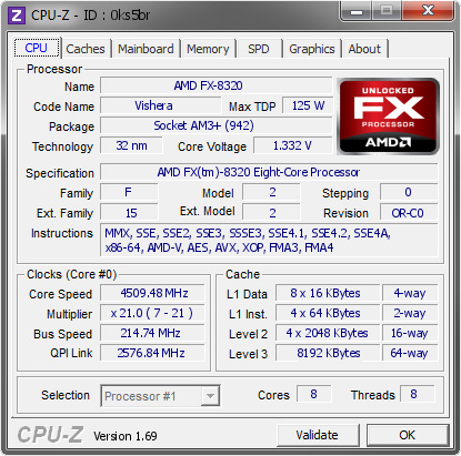 screenshot of CPU-Z validation for Dump [0ks5br] - Submitted by  tjb423  - 2014-07-11 20:07:21