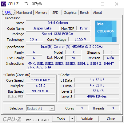 screenshot of CPU-Z validation for Dump [0l7y8z] - Submitted by  Anonymous  - 2022-10-03 18:09:55