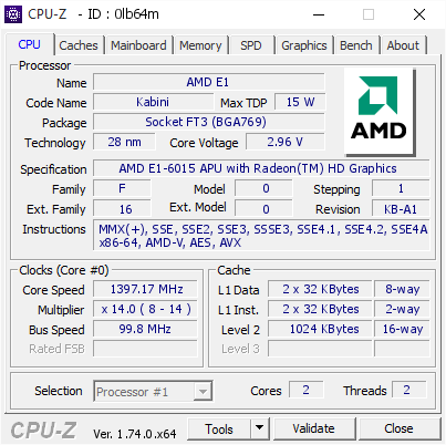 screenshot of CPU-Z validation for Dump [0lb64m] - Submitted by  HPDICKY  - 2015-11-22 21:07:16