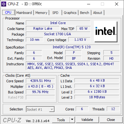 screenshot of CPU-Z validation for Dump [0lf60c] - Submitted by  CAMERONK  - 2026-04-10 00:51:17