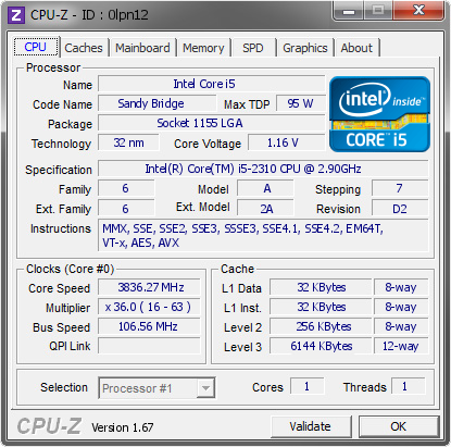 screenshot of CPU-Z validation for Dump [0lpn12] - Submitted by  Stiliyan  - 2013-12-12 10:12:18
