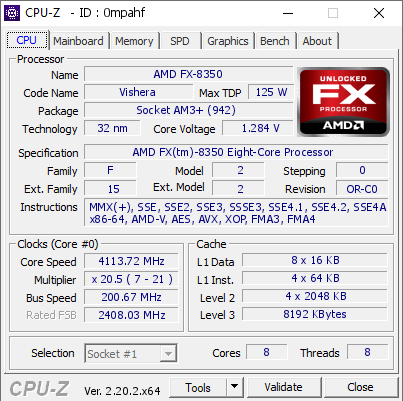 screenshot of CPU-Z validation for Dump [0mpahf] - Submitted by  Anonymous  - 2026-08-11 13:29:00