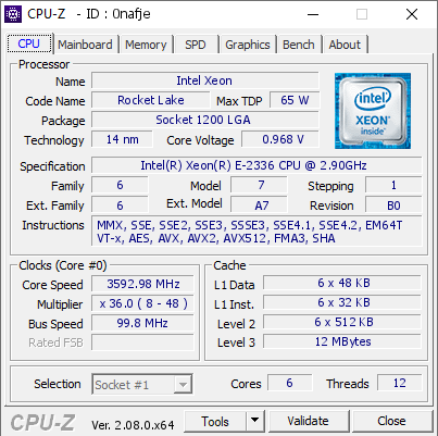 screenshot of CPU-Z validation for Dump [0nafje] - Submitted by  PearlDental Server  - 2023-11-28 16:17:35