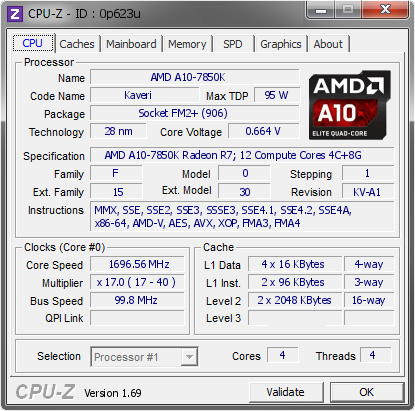 screenshot of CPU-Z validation for Dump [0p623u] - Submitted by  WOLF-PC  - 2014-07-08 10:07:49