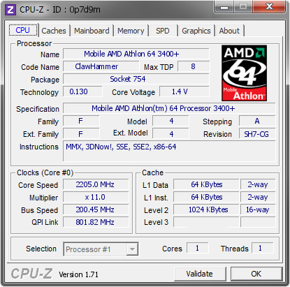 screenshot of CPU-Z validation for Dump [0p7d9m] - Submitted by  Rabit  - 2014-11-29 13:11:30