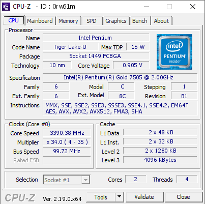 screenshot of CPU-Z validation for Dump [0rw61m] - Submitted by  Anonymous  - 2026-05-25 15:28:44
