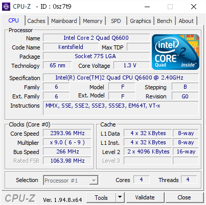 Intel Core 2 Quad Q6600 2393 96 Mhz Cpu Z Validator