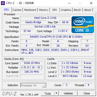 kaping Dressoir coupon Intel Core i3 2100 @ 3108.15 MHz - CPU-Z VALIDATOR