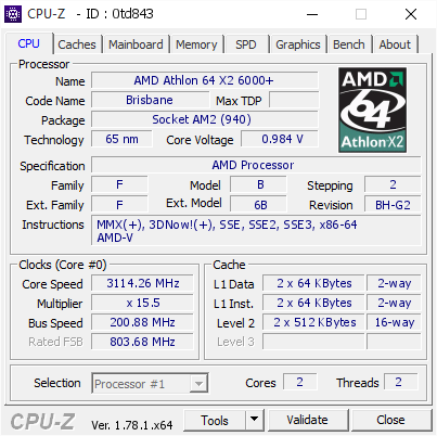 screenshot of CPU-Z validation for Dump [0td843] - Submitted by  DESKTOP-RSLPRTL  - 2017-03-22 17:21:36