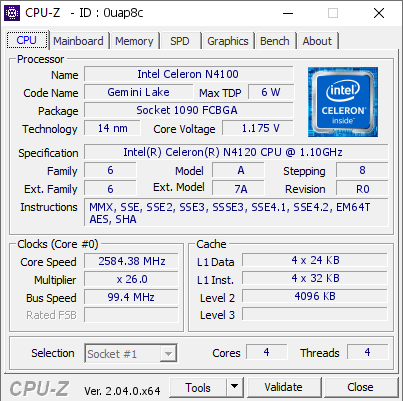 screenshot of CPU-Z validation for Dump [0uap8c] - Submitted by  LAPTOP-80ORAC4J  - 2023-02-25 11:08:32