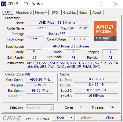 screenshot of CPU-Z validation for Dump [0vu6ld] - Submitted by  ROG  - 2024-07-27 06:00:00