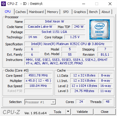 screenshot of CPU-Z validation for Dump [0wsmyk] - Submitted by  EC2AMAZ-K4R8EBK  - 2021-03-15 01:52:19