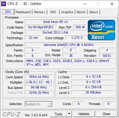 screenshot of CPU-Z validation for Dump [0xb6vr] - Submitted by  Anonymous  - 2022-09-29 10:12:21