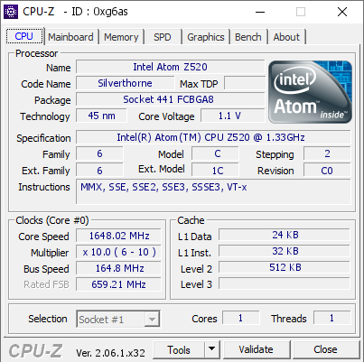 screenshot of CPU-Z validation for Dump [0xg6as] - Submitted by  WINXPIE-195279  - 2023-08-26 21:41:08