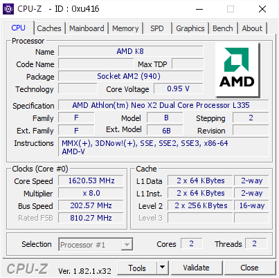 screenshot of CPU-Z validation for Dump [0xu416] - Submitted by  LENOVO-PC  - 2018-01-25 17:22:16