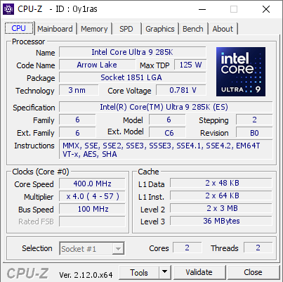 screenshot of CPU-Z validation for Dump [0y1ras] - Submitted by  Lucky_n00b  - 2024-11-22 21:59:13