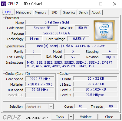 Intel Xeon Gold @ 2799.57 MHz - CPU-Z VALIDATOR