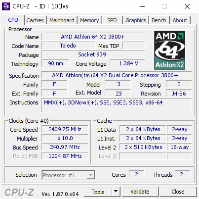 screenshot of CPU-Z validation for Dump [101lvs] - Submitted by  ИРОЧКА-ПК  - 2019-01-06 13:36:05